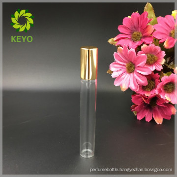 5ml 8ml 10ml 12ml clear roll on glass bottle with metal roller ball and aluminum gold cap